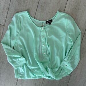Bebe Green 3/4 Sleeve Bib Collar Blouse